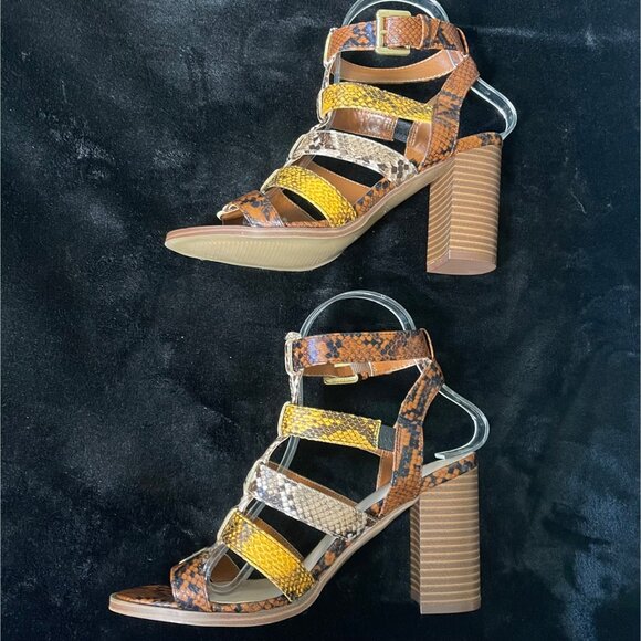 Aldo Women’s Strappy Snake Print Block Heel Sandals Size 7 Buckle Strap - Picture 4 of 10